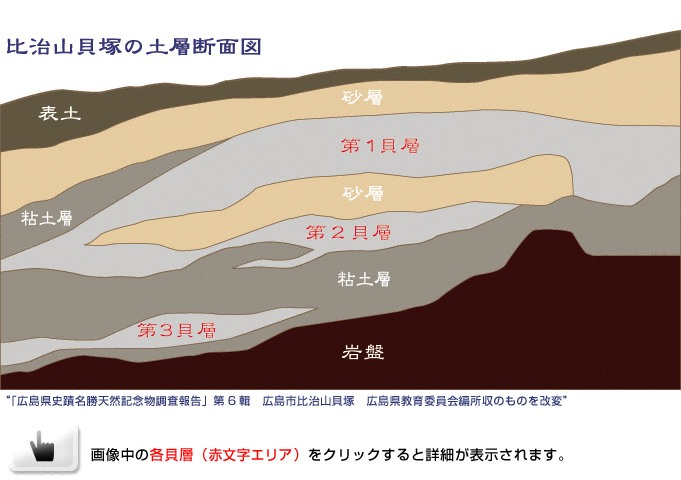 比治山貝塚の土層断面図