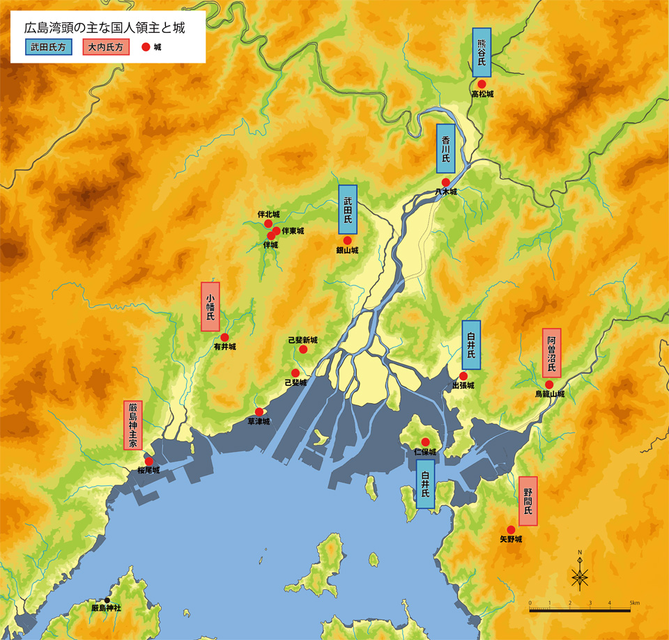 16世紀初め頃の広島湾頭の様子（勢力図）